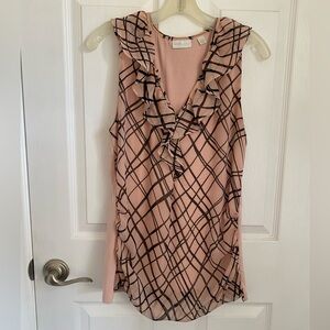New York and company Pink Ruffle Blouse with Black Plaid Pattern